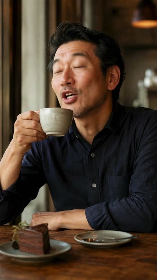 カフェにいる男性のリップシンク