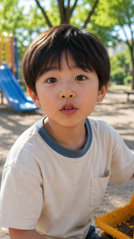公園にいる男の子のリップシンク